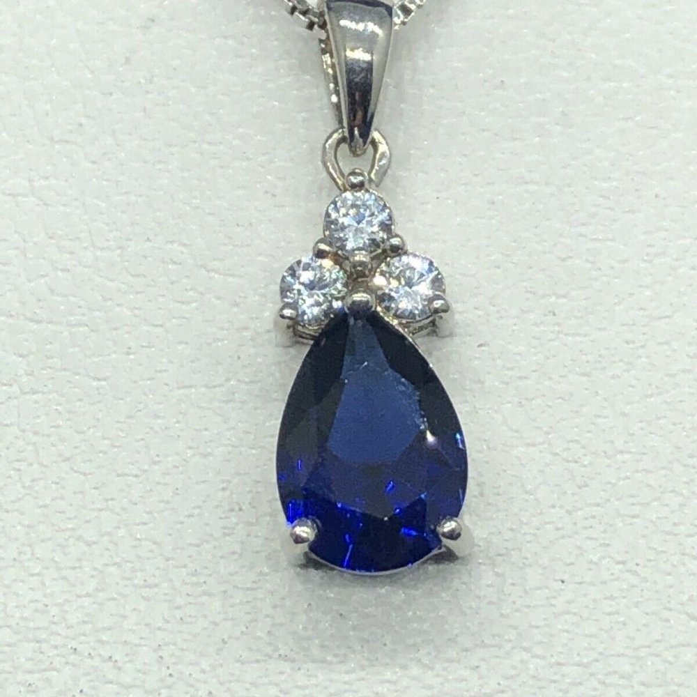 blue Sapphire and Sterling Silver Fine Jewelry teardrop necklace nwb $179 - Picture 2 of 11
